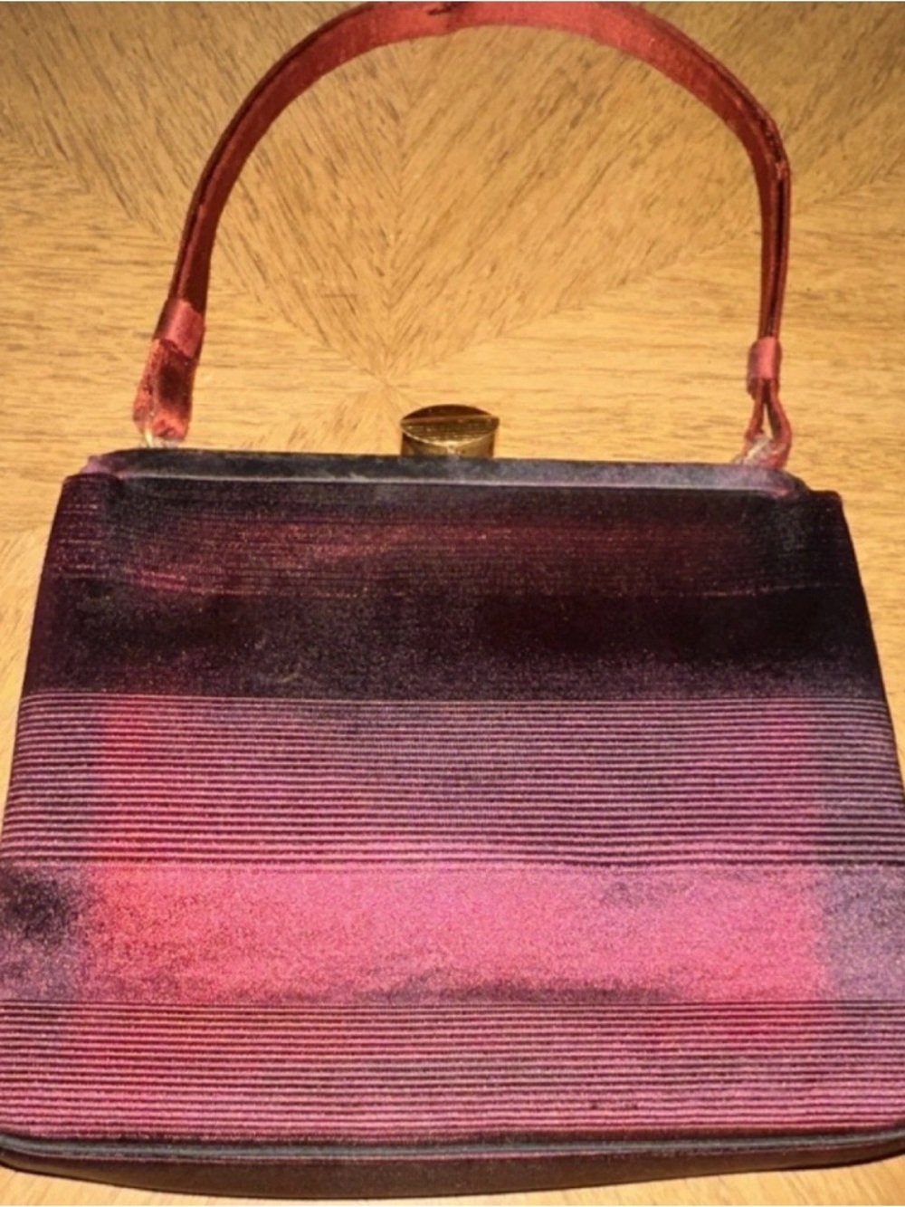 Women's Velvet Top-Handle Clutch in Deep Plum and Rose